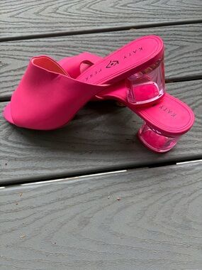Katy Perry Collections Neon Pink Clear Block Heel Mules